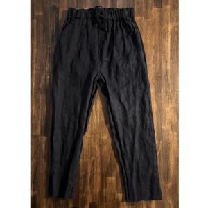 Keysha Women's Small Pants 100% Linen Pull On Drawstring Tapered Leg High Rise